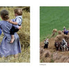 On the cover of "Lancaster County: A Keepsake" by Schiffer Publishing, Ltd., two girls and a child observe a group loading hay onto a horse-drawn wagon, all dressed in the modest, traditional attire of Lancaster's Amish community.