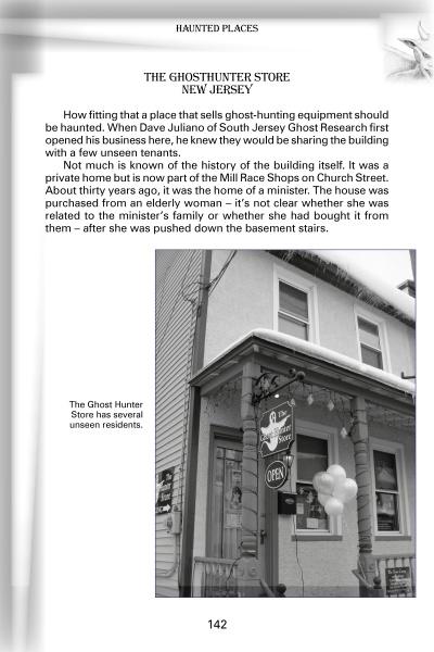 A black-and-white photo of a two-story house with a porch, balloons on the railing, and a "The Ghost Hunter Store" sign. According to Supernatural Mid-Atlantic by Schiffer Publishing, Ltd., it’s among the region’s most haunted locations.