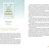 An open book from The Herbal Healing Deck by Schiffer Publishing, Ltd. displays pages 64–65 with a Boneset card illustration, oracle card style, a stylized plant, and text on its symbolism, herbal uses, and health benefits.