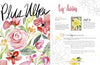 A vibrant watercolor of pink and red flowers fills the left page of The Art for Joy’s Sake Journal by Schiffer Publishing, while the right page has handwritten notes on big dahlias, a floral sketch, and tips from artist Kristy Rice.
