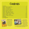 A contents page for "Don't Call Them Trailer Trash" by Schiffer Publishing, Ltd. features chapter titles and page numbers on a yellow background, plus images such as a vintage book cover and a woman by her trailer home with brief descriptions.