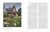 A whimsical, cottage-like house with steep rooflines and yellow walls embodies storybook architecture, surrounded by lush gardens. "Storybook Style" by Schiffer Publishing, Ltd. is featured, with text on the right under a cloudy sky.