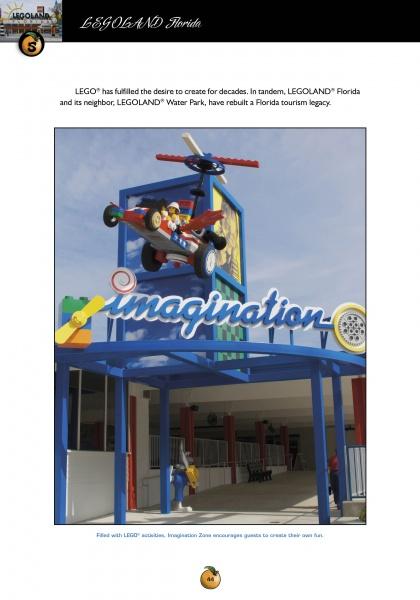 Entrance to the Imagination Zone at LEGOLAND Florida, with vibrant LEGO bricks, gears, and a large LEGO plane sculpture, is highlighted in Florida Theme Parks by Schiffer Publishing, Ltd.—a guide to top attractions.