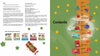 An illustrated book spread: the left page displays Schiffer Publishing, Ltd.'s info, a doll, and related books. The right page lists Paper’s contents—DIY paper projects and colorful crafts for kids—highlighted with yellow stars on green.