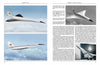 A book spread from Schiffer Publishing, Ltd. features photos of the Tupolev Tu‑144 in flight and as a display model, with text detailing its design, development, and significance in supersonic commercial aviation.