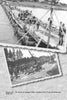 Two black-and-white photos from "Panzergrenadier Divisions of the Waffen-SS" (Schiffer Publishing, Ltd.): Top—Waffen-SS panzergrenadiers cross a pontoon bridge. Bottom—soldiers inspect an abandoned Soviet 76-mm anti-aircraft gun by a road.