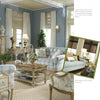 Design on the Fly" by Schiffer Publishing, Ltd. features a classic living room with blue plaid sofas, beige coffee table, light walls, large windows with shades, and a decorative armchair—timeless interior design inspiration.