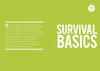 A green page features bold white text “The Global Outdoor Survival Guide” by Schiffer Publishing, Ltd. on the right, and a textbox on the left with tips for outdoor survival and improvising in emergencies.