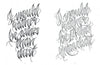 Tattoo Lettering & Banners by Schiffer Publishing, Ltd. features two stylized handwritten designs of “I would rather be ashes than dust,” in ornate tattoo script with decorative flourishes on a plain white background.