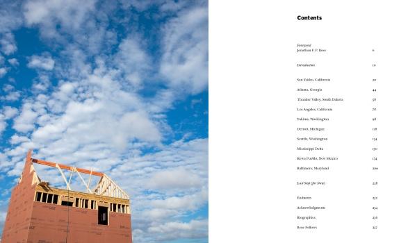 A partially built wooden house stands under a blue sky, reflecting innovative design, while "Design with Love" by Schiffer Publishing, Ltd. displays its table of contents in black text on a white background to the right.