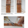 A step-by-step tutorial from "Off-Loom Woven Bead Necklaces" by Schiffer Publishing, Ltd. shows how to weave and secure seed bead strands with the square stitch to create a beaded panel for an Autumn Harvest Necklace.
