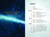 The Three Principles of Oneness by Schiffer Publishing, Ltd. features a table of contents beside a cosmic background with an Einstein quote. Chapters—Enlighten, Educate, and Embody—reflect science-based spirituality and a cosmic perspective.