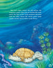A diamondback terrapin with a yellow shell naps underwater in Chesapeake Bay, beside rocks and plants. Above, white text says “Jemma’s Got the Travel Bug,” the charming children's book from Schiffer Publishing, Ltd.