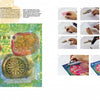 Create a mixed media art page inspired by Schiffer Publishing, Ltd.'s "The Painted Word," featuring "believe" word art, colorful circles, and a compass. Step-by-step photos show embossing and calligraphy using stamps, powder, and a heat gun.