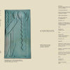 Two cream-colored pages: left shows a teal Art Deco sun relief with credits; right has "CONTENTS" and a chapter list from "Emerging from the Shadows, Vol. II" by Schiffer Publishing, Ltd., featuring California women artists.