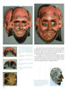 A page from "Mexican Masks and Puppets" by Schiffer Publishing, Ltd. shows Sierra de Puebla masks with exaggerated features and prominent teeth, carved by Indigenous artists, with descriptive text and close-up images from various angles.