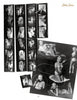 A collage of black-and-white contact sheets and pin-up photos of a blonde woman highlights classic burlesque, with Bettie Darlene featured—an homage from the Roy Kemp portfolio in "New York Burlesque" by Schiffer Publishing, Ltd.