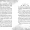 Two pages from "Grim Shadows Falling" by Schiffer Publishing, Ltd. show black text on white; right page titles—The End of Unit 731 and The Hauntings Begin—hint at haunted places and chilling true crime events.