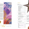 The left page of Wax on Crafts by Schiffer Publishing, Ltd. shows “Acknowledgements,” vibrant watercolor art inspired by Miriam Joy’s wax techniques, and “Add a little ‘joy’ to your life!” The right lists contents with a brown star illustration.