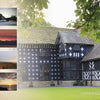 A historic black-and-white timbered building, labeled Samlesbury Hall—linked to Lancashire ghost tales. On the left, five nature photos show sunsets, a snowy road, and countryside. From "Lancashire Folk" by Schiffer Publishing, Ltd.