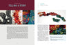 A two-page magazine spread titled Telling a Story, featuring vibrant fiber art from Dimensional Cloth by Schiffer Publishing, Ltd., with text and a section spotlighting artist Leisa Rich and her multicolored sculptural creations.