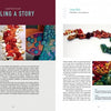A two-page magazine spread titled Telling a Story, featuring vibrant fiber art from Dimensional Cloth by Schiffer Publishing, Ltd., with text and a section spotlighting artist Leisa Rich and her multicolored sculptural creations.