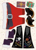 From Schiffer Publishing, Ltd.’s "Yikes! Santa Claus is in His Underpants!", festive cut-out pieces include Santa pants, boots, gifts, and two guitar-shaped items with rock-and-roll symbols and phrases like “Rock” and “Noise,” plus a starry background.