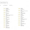 The Christmas by Design table of contents from Schiffer Publishing, Ltd. features three yellow-column entries grouped by tens (pages 14–246), including festive design ideas and Christmas decorating tips, with "CONTENTS" as the top title.