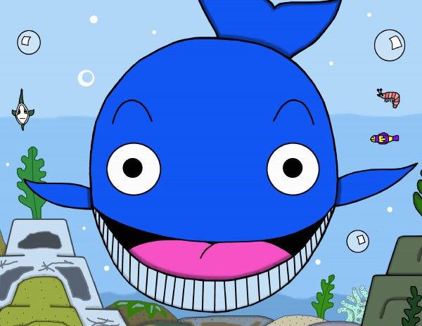 Baby Blue Has the Blues" by Schiffer Publishing, Ltd. features a cartoon blue whale with big eyes and a wide mouth among sea life—perfect for early readers and children's books about accepting differences.