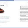 A book spread from "Crystal Rhythms" by Schiffer Publishing, Ltd. shows a polished tiger iron stone with descriptive text on the left page, and crystal healing insights amid ornate floral graphics on the right.