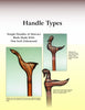 Three Sculpting Cane Handles by Schiffer Publishing, Ltd. are displayed on a gradient background. Each features an abstract bird shape with distinct curves, visible wood grain, and a brass corrugated collar—ideal for cane making.