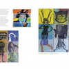 A magazine spread showcases profiles from *Encaustic Art in the Twenty-First Century* by Schiffer Publishing, Ltd., featuring vibrant, surreal mosaics of animal-human hybrids in twelve square panels on white backgrounds. Artist info is in the upper left.