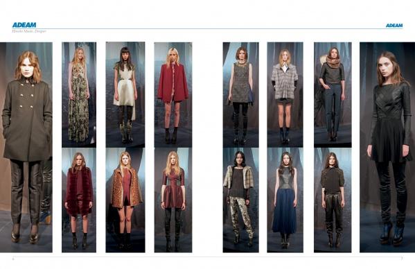 The SFP LookBook: Mercedes-Benz Fashion Week Fall 2013 Collections by Schiffer Publishing, Ltd. features twelve female models in fall and winter outfits—dresses, coats, skirts, and pants in dark or neutral tones—against a simple backdrop.