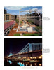 Top: An outdoor plaza with modern sculptures and visitors reflects Philadelphia's vibrant spirit. Bottom: A luminous suspension bridge at night glows over the water and boats. From Philadelphia Originals by Schiffer Publishing, Ltd.