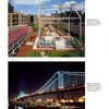 Top: An outdoor plaza with modern sculptures and visitors reflects Philadelphia's vibrant spirit. Bottom: A luminous suspension bridge at night glows over the water and boats. From Philadelphia Originals by Schiffer Publishing, Ltd.