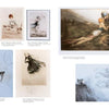 A collage of eight vintage-style illustrations from Louis Icart by Schiffer Publishing, Ltd. Features include a ballerina, grieving woman by a grave, and woman with a white animal, each labeled with figure numbers and artist credits.