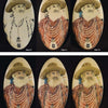 Six oval panels illustrate the step-by-step process of creating a bearded man's portrait using Advanced Scrimshaw Techniques by Schiffer Publishing, Ltd., showing the artwork's transformation from sketch to detailed, colorful finish.