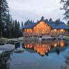 “The Best of Today’s Log Homes” by Schiffer Publishing, Ltd. features classic log home designs, including scenic log cabins set against serene lake backdrops.