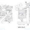 Hand-drawn illustration of hillside houses and labeled site plan from The Future Architect's Tool Kit by Schiffer Publishing, Ltd.—perfect for aspiring architects interested in design and planning.