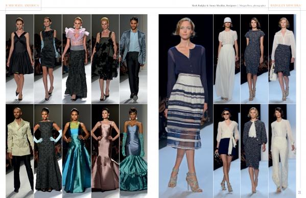 A collage of runway models in chic evening wear and inspired gowns from Schiffer Publishing, Ltd.’s The SFP LookBook: Mercedes-Benz Fashion Week Spring 2014 Collections, capturing the season’s top fashion trends on the catwalk.