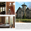 Four images from "Historic Architecture in Northwest Philadelphia: 1690 to 1930s" by Schiffer Publishing, Ltd. show a cozy living room, red-carpeted staircase, round-table dining room, and a historic Germantown building with Wissahickon schist and arched windows.