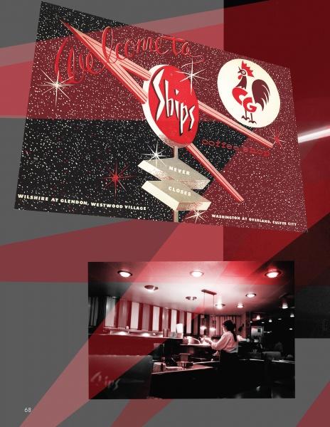 The cover of "Southern California Eats" by Schiffer Publishing, Ltd. features a retro Ships restaurant sign with a rooster logo and starry sky above a black-and-white diner photo showing a worker behind the counter.