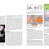 The Schiffer Publishing, Ltd. book "Minerals of the Grenville Province" features a two-page spread with text and colorful geological maps of Canada, highlighting labeled regions, mineral sites, legends, scale bars, and place names.