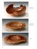 Turning Natural Edge Bowls by Schiffer Publishing, Ltd. features three wooden bowls: a round bowl with a jagged rim on top, two flat wavy-edged bowls below, all displaying unique grain patterns and polished finishes against a white background.