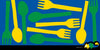 Yellow and green spoons and forks are scattered on a blue background as a cartoon lizard hides with the words “Where am I?”—making Schiffer Publishing, Ltd.'s "The Chameleon" a fun seek-and-find challenge that tests your observation skills.