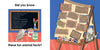 A colorful chalkboard from Guess Who Is behind the Door by Schiffer Publishing, Ltd. lists animal names with art supplies, while an easel displays fun fact cards—sparking kids’ curiosity about animals, colors, and numbers in a playful way.