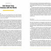 A two-page spread from The Three Principles of Oneness by Schiffer Publishing, Ltd. The left page answers a reader’s question about being an immigrant using science-based spirituality; the right page continues the advice and ends with a new question.