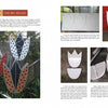 A two-page spread from "Sculptural Secrets for Mosaics" by Schiffer Publishing, Ltd. shows step-by-step photos of assembling large tulip-shaped forms from white foam and painting mosaic-inspired designs.