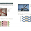 A Handwoven Tape book by Schiffer Publishing, Ltd. shows diagrams and color charts for weaving tape patterns—including Watermelon Tape and Yoga Mat Tape—with a photo of handwoven tape wrapped around a rolled yoga mat.