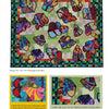 Cutting-Edge Art Quilts by Schiffer Publishing, Ltd. features a vibrant patchwork fish art quilt on green and black checks, with close-up images of detailed fish designs and creative quilting tips in yellow text boxes.